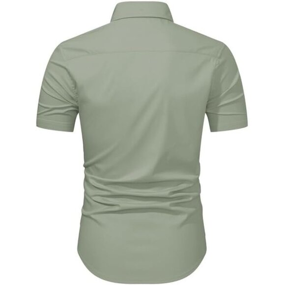 Men's 2 Green Casual Button Down Wrinkle-Free Short Sleeve Business Dress Shirt - Picture 8 of 9